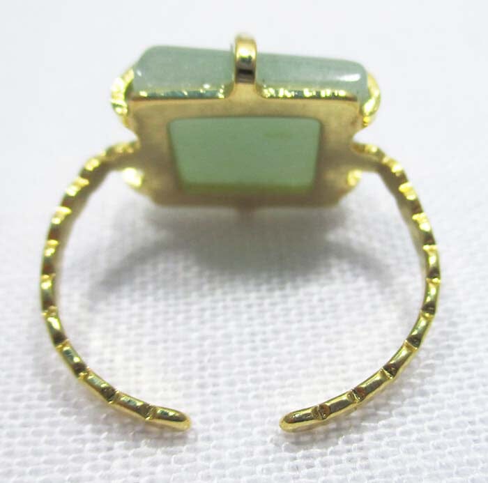 Adjustable Aventurine Gold Plated Square Ring - Crystal Jewellery > Gemstone Rings