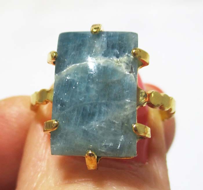 Adjustable Blue Apatite Rectangle Ring - Crystal Jewellery > Gemstone Rings