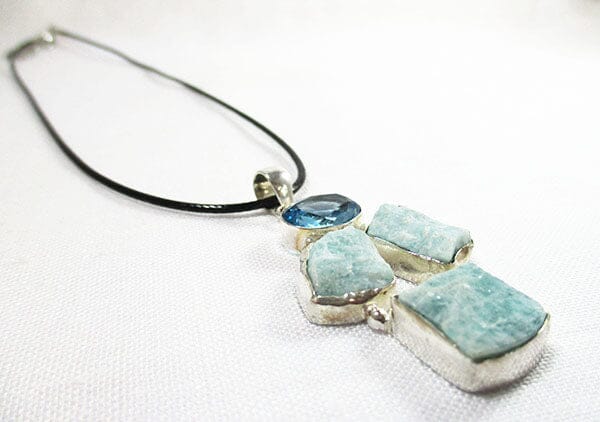 Amazonite and Topaz-Glass Necklace (Silver Plated) - Crystal Jewellery > Crystal Pendants