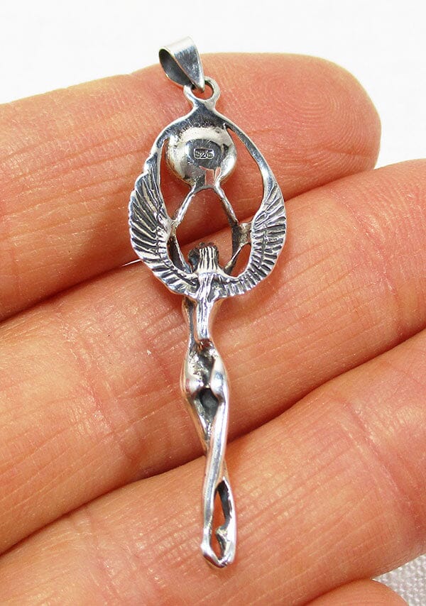 Angel with Mother of Pearl Moon Pendant - Crystal Jewellery > Crystal Pendants