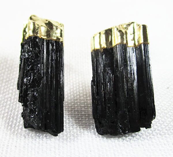 Asymmetrical Raw Black Tourmaline Studs - Crystal Jewellery > Gemstone Earrings