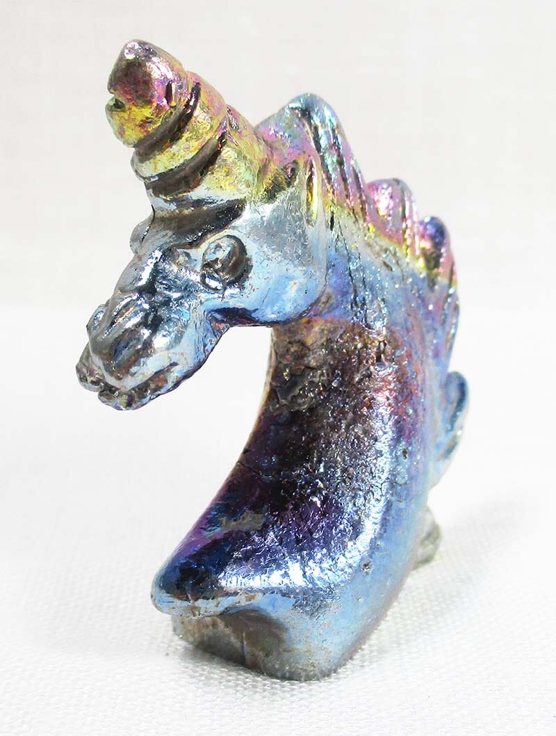 Bismuth Unicorn Head - Crystal Carvings > Carved Crystal Animals