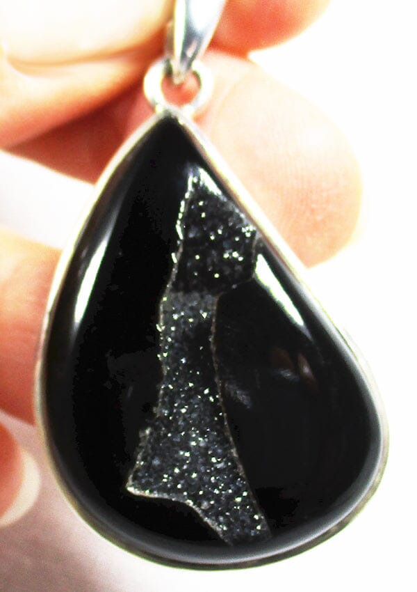 Black Druzy Pear-ish Shaped Pendant - Crystal Jewellery > Crystal Pendants