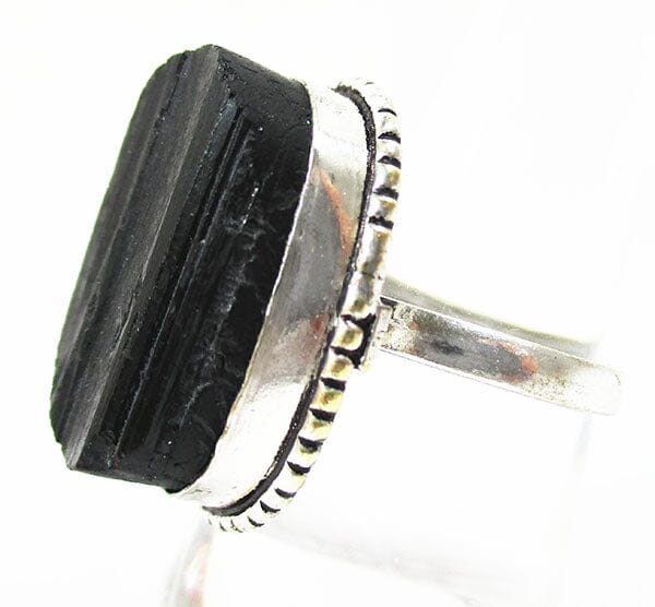 Black Tourmaline Ring (Silver Plated) Size N - Crystal Jewellery > Gemstone Rings