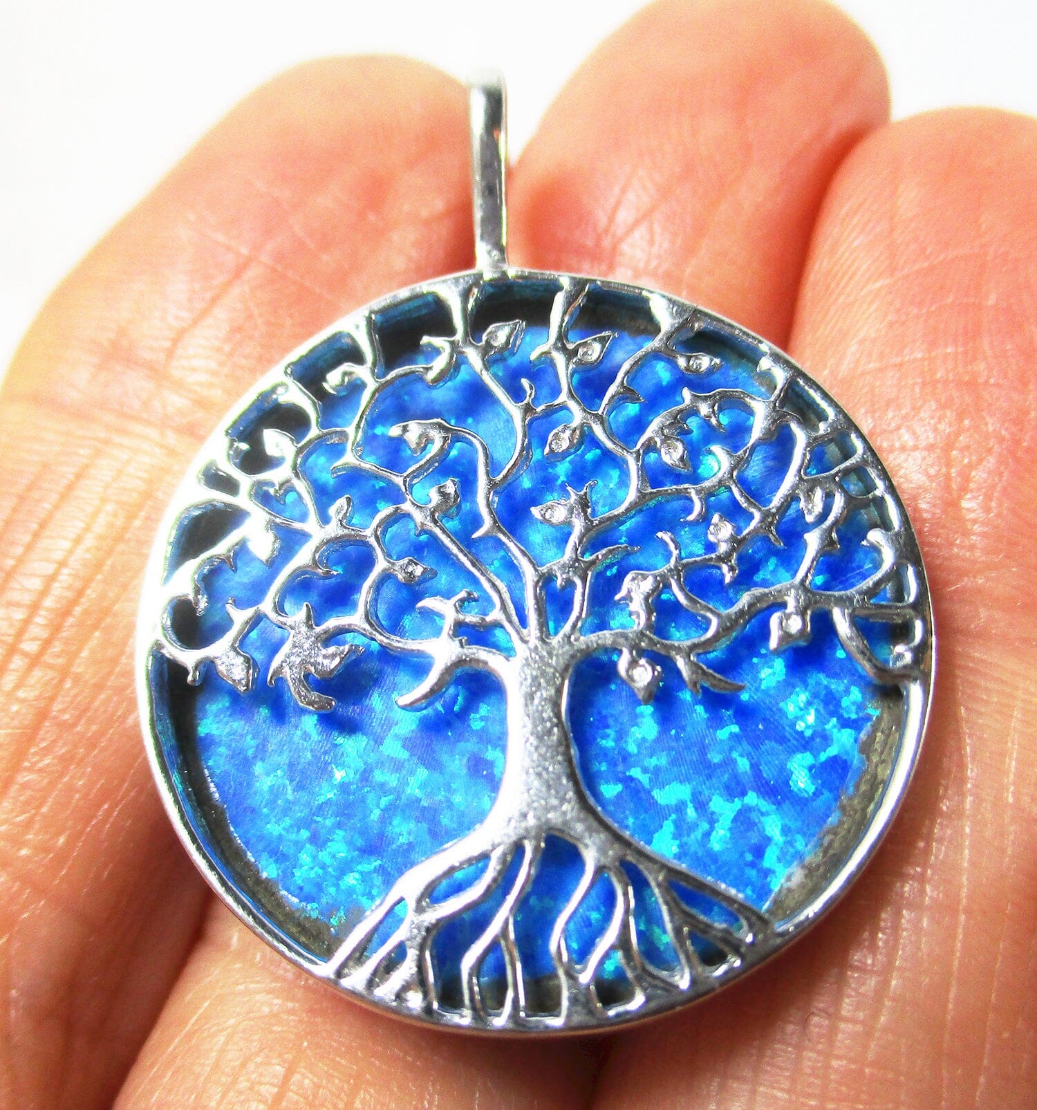 Blue Opal Tree of Life Reversible Pendant - Crystal Jewellery > Crystal Pendants
