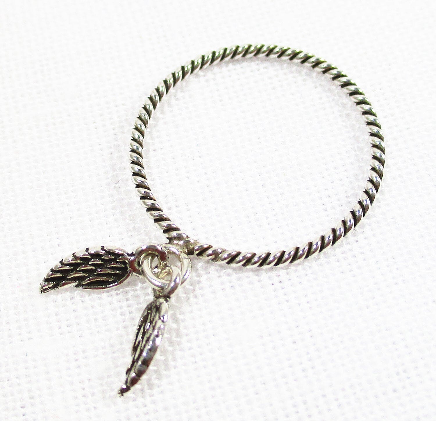 Feather Dangle Dainty Silver Ring (Size N) - Crystal Jewellery > Gemstone Rings