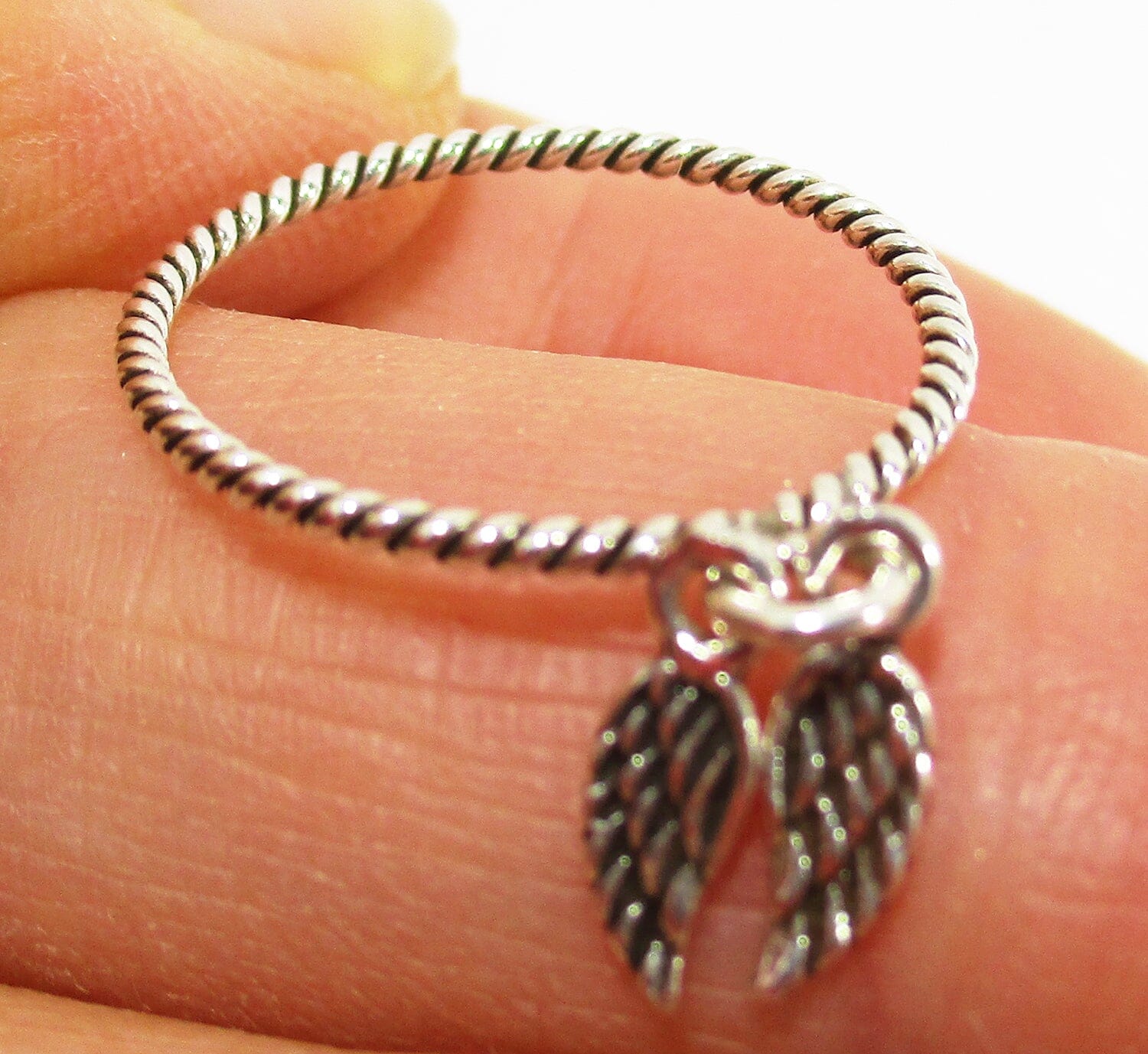 Feather Dangle Dainty Silver Ring (Size N) - Crystal Jewellery > Gemstone Rings