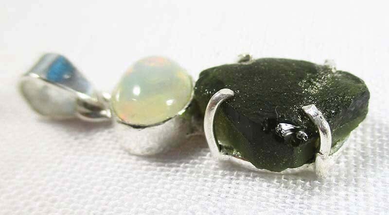 Genuine Moldavite and Opal Pendant (Smallish) - Crystal Jewellery > Crystal Pendants