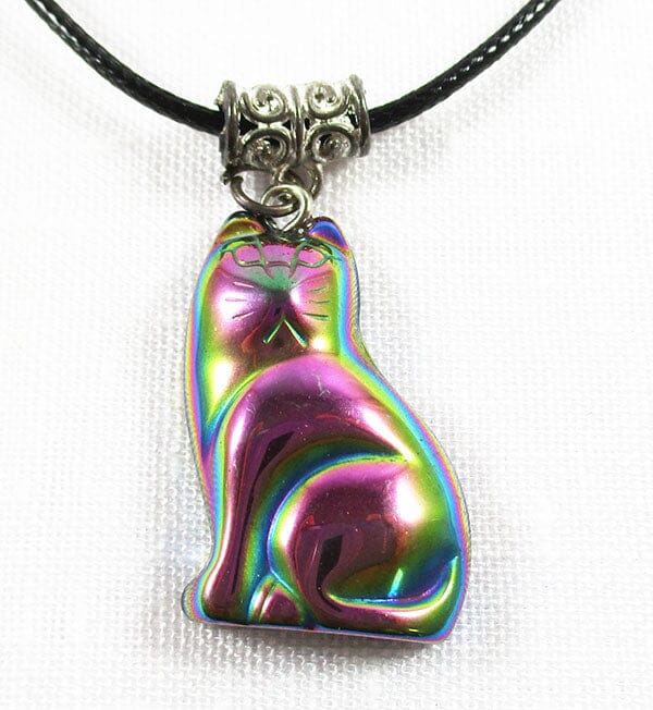 Haematite Rainbow Aura Cat Necklace - Crystal Jewellery > Crystal Pendants