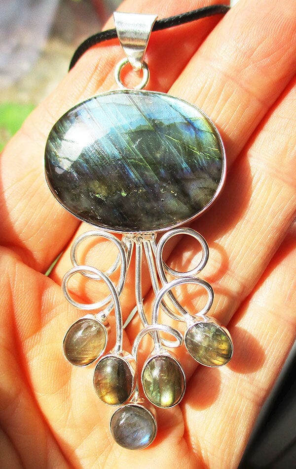 Labradorite 6 Stone Necklace (Silver Plated) - Crystal Jewellery > Crystal Pendants