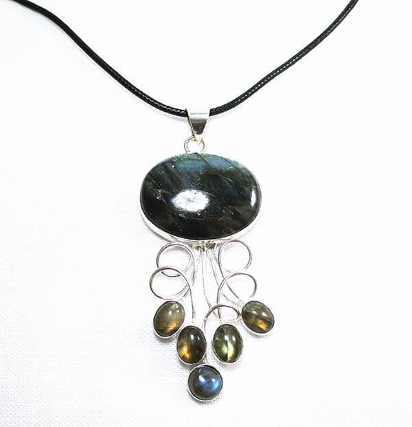 Labradorite 6 Stone Necklace (Silver Plated) - Crystal Jewellery > Crystal Pendants