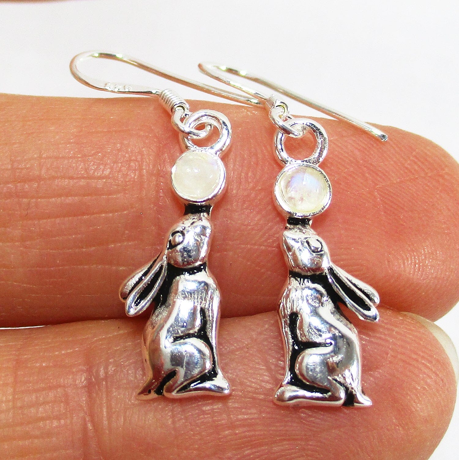 Moonstone Hare Silver Earrings - Crystal Jewellery > Gemstone Earrings