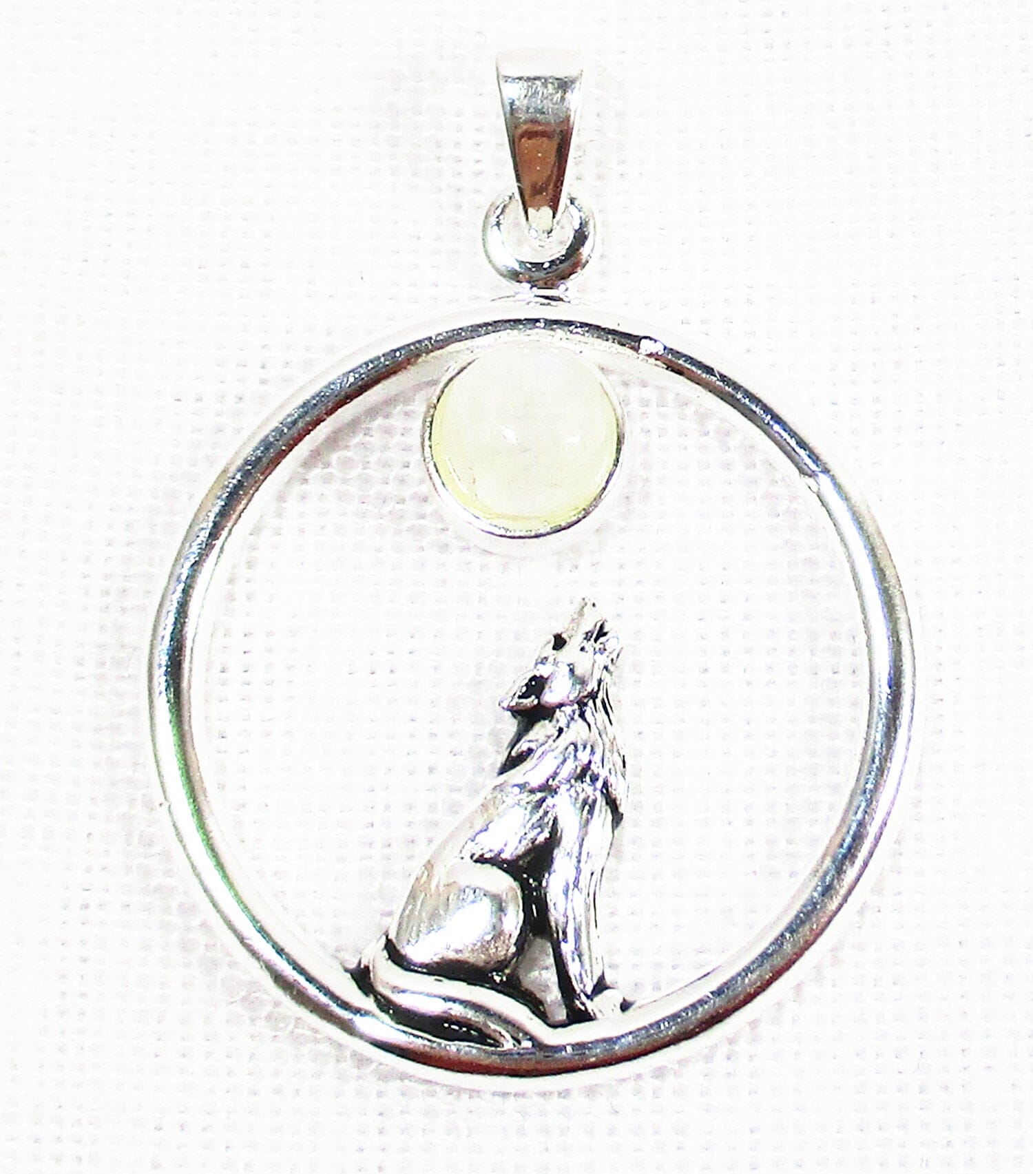 Moonstone Howling Wolf Silver Pendant - Crystal Jewellery > Crystal Pendants