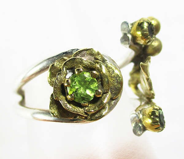 Peridot Bronze and Silver Floral Ring - Crystal Jewellery > Gemstone Rings