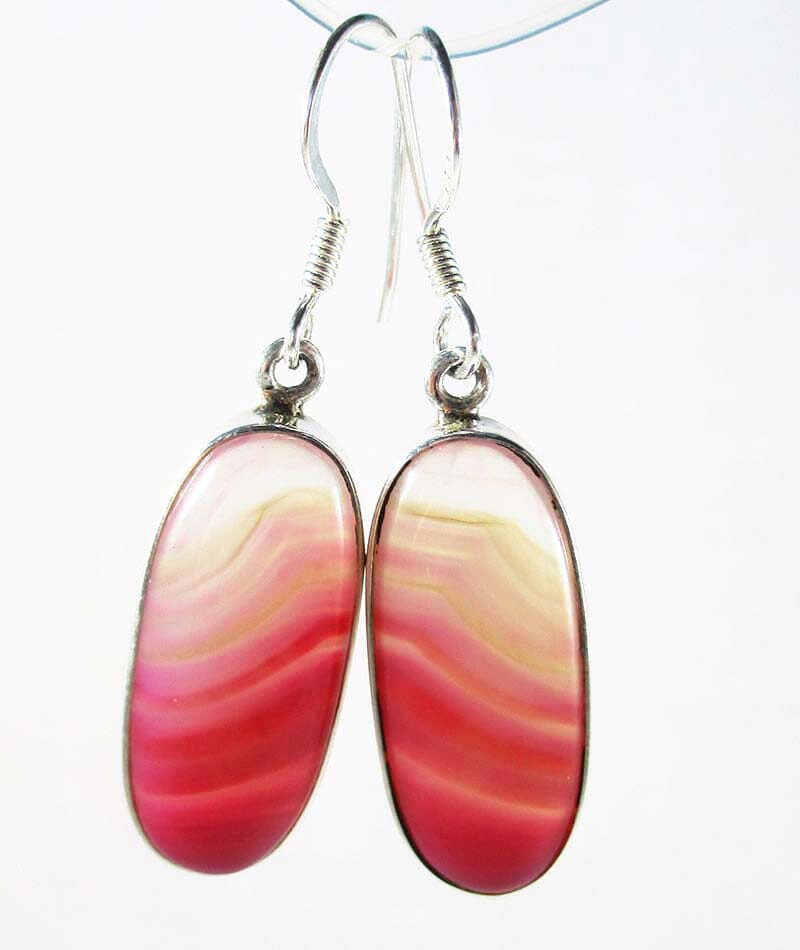 Pink Agate Oval Earrings - Crystal Jewellery > Gemstone Earrings