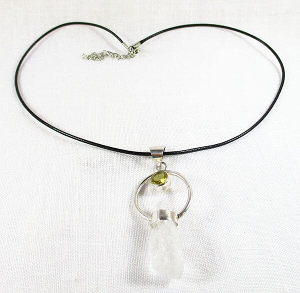 Quartz and Citrine-Glass Necklace (Silver Plated) - Crystal Jewellery > Crystal Pendants