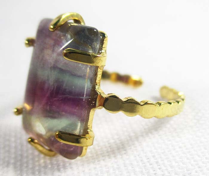 Rainbow Fluorite Rectangular Adjustable Ring - Crystal Jewellery > Gemstone Rings