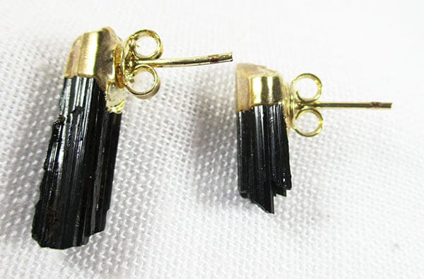 Raw Black Tourmaline Rod Studs - Crystal Jewellery > Gemstone Earrings
