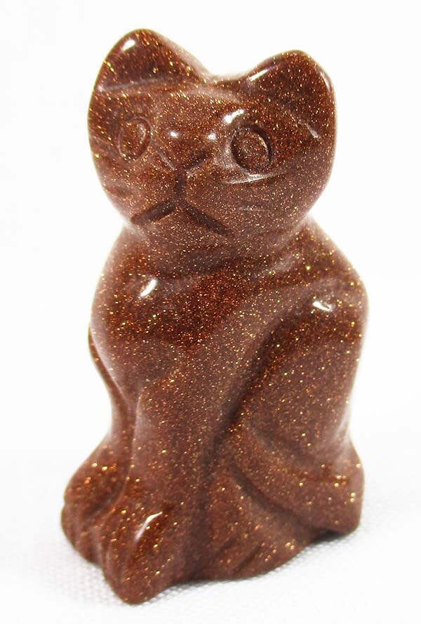 Red Goldstone Cat - Crystal Carvings > Carved Crystal Animals