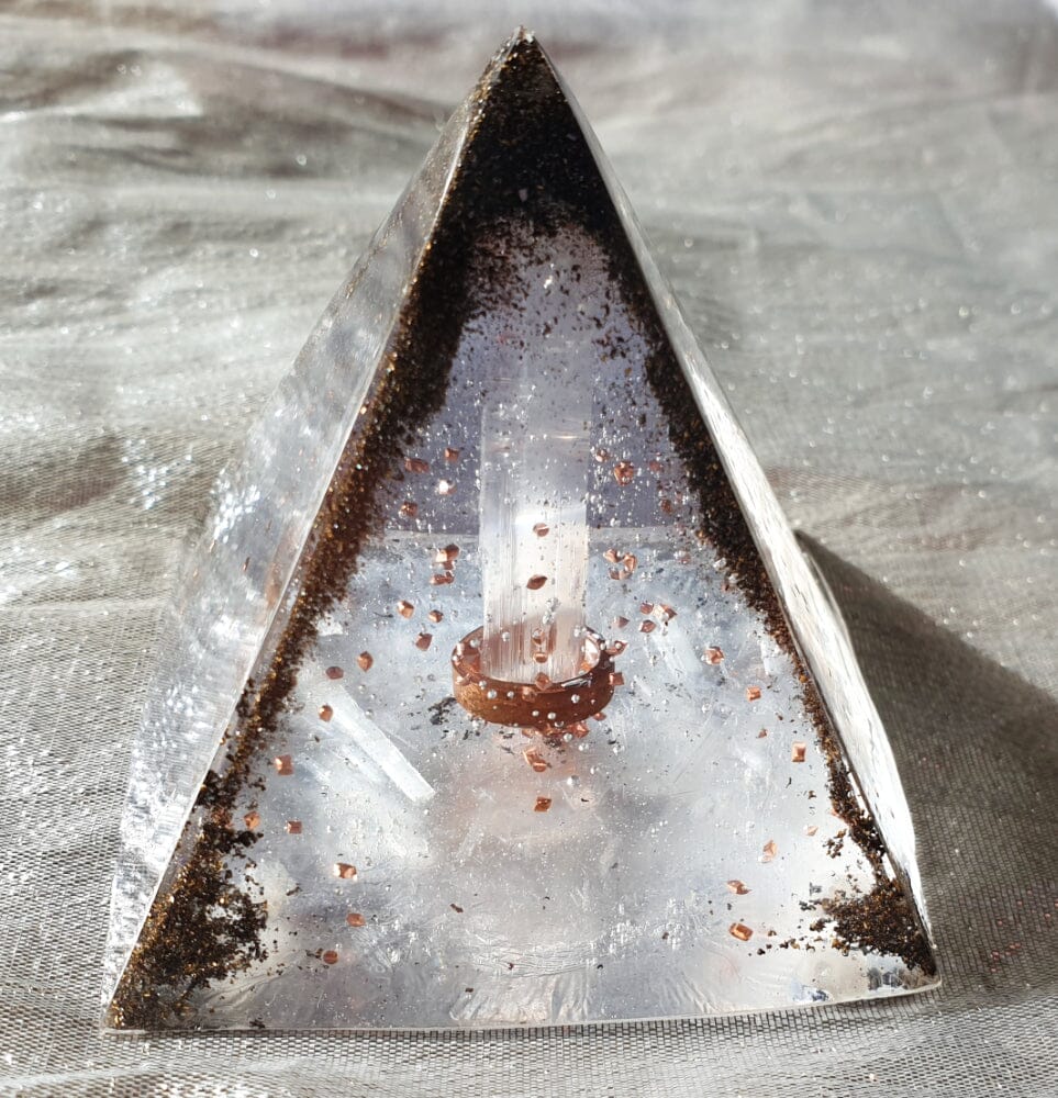 Selenite Copper Orgonite Pyramid - Cut & Polished Crystals > Crystal Obelisks & Natural Points