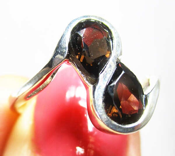 Smoky Quartz Duo Stone Ring (Size O) - Crystal Jewellery > Gemstone Rings