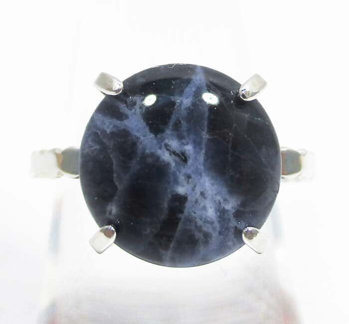 Sodalite Adjustable Silver Plated Circle Ring - Crystal Jewellery > Gemstone Rings