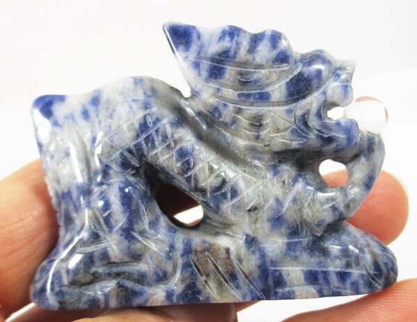 Sodalite Dragon with Quartz Pearl - Crystal Carvings > Carved Crystal Animals
