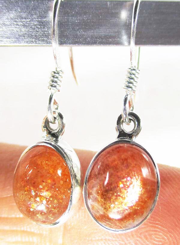 Sunstone Simple Oval Earrings - Crystal Jewellery > Gemstone Earrings