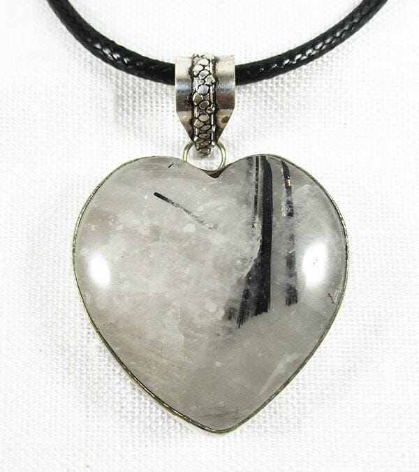 Tourmalinated Quartz Heart Necklace (Plated) - Crystal Jewellery > Crystal Pendants