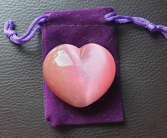 Pink Cats Eye Heart | Crystal Carvings | Polished Crystal Hearts