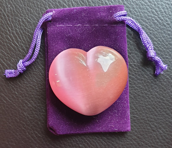 Pink Cats Eye Heart | Crystal Carvings | Polished Crystal Hearts