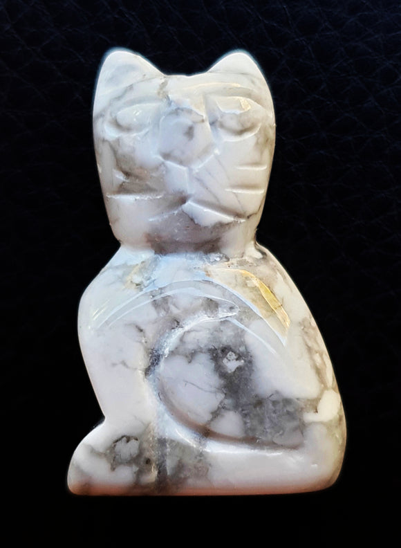 White Howlite Cat | Crystal Carvings | Carved Crystal Animals