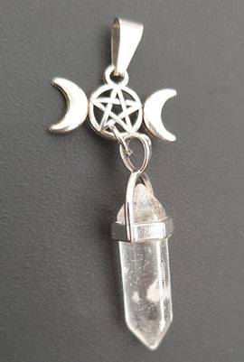 Triple Moon Quartz Point Pendant | Crystal Jewellery | Point Pendants