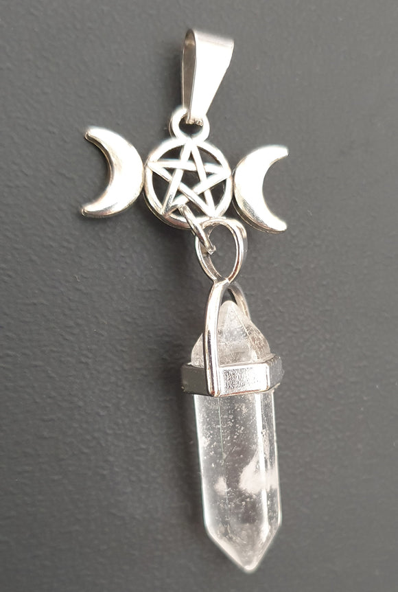 Triple Moon Quartz Point Pendant | Crystal Jewellery | Point Pendants