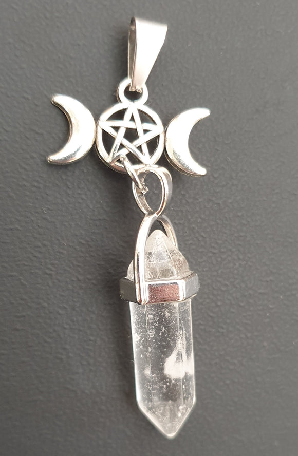 Triple Moon Quartz Point Pendant | Crystal Jewellery | Point Pendants