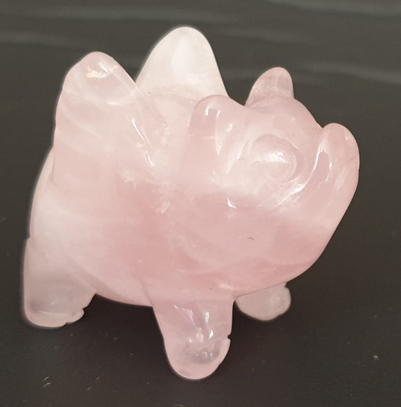 Rose Quartz Flying Pig (x 1) | Crystal Carvings | Carved Crystal Animals