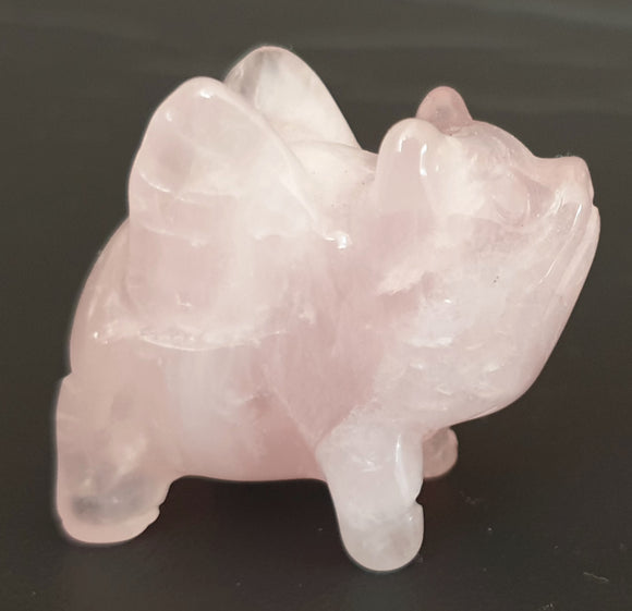 Rose Quartz Flying Pig (x 1) | Crystal Carvings | Carved Crystal Animals