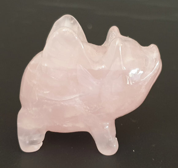 Rose Quartz Flying Pig (x 1) | Crystal Carvings | Carved Crystal Animals