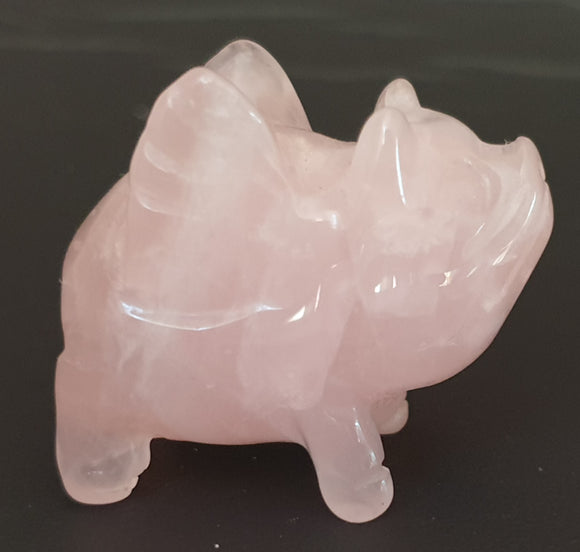 Rose Quartz Flying Pig (x 1) | Crystal Carvings | Carved Crystal Animals