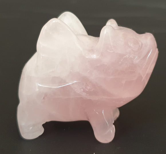 Rose Quartz Flying Pig (x 1) | Crystal Carvings | Carved Crystal Animals