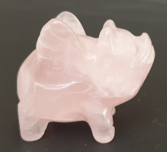 Rose Quartz Flying Pig (x 1) | Crystal Carvings | Carved Crystal Animals