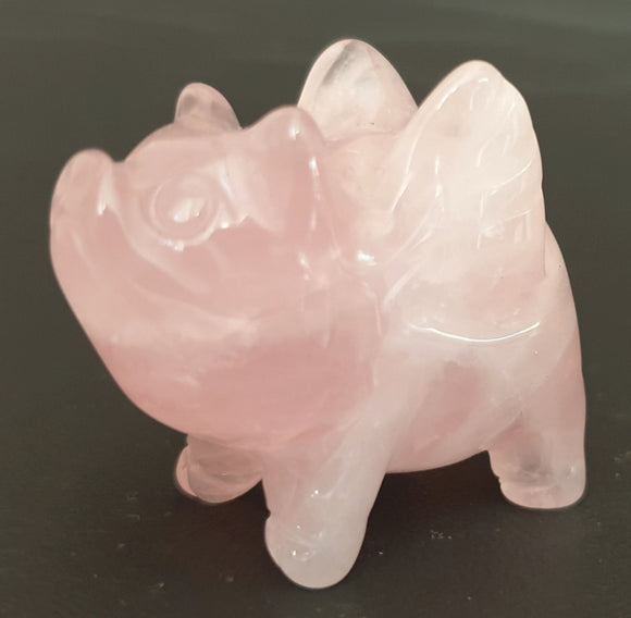 Rose Quartz Flying Pig (x 1) | Crystal Carvings | Carved Crystal Animals