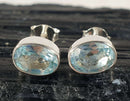 Blue Topaz Faceted Stud Earrings | Crystal Jewellery | Gemstone Earrings