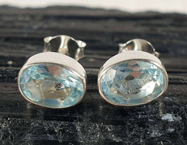 Blue Topaz Faceted Stud Earrings | Crystal Jewellery | Gemstone Earrings