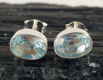 Blue Topaz Faceted Stud Earrings | Crystal Jewellery | Gemstone Earrings