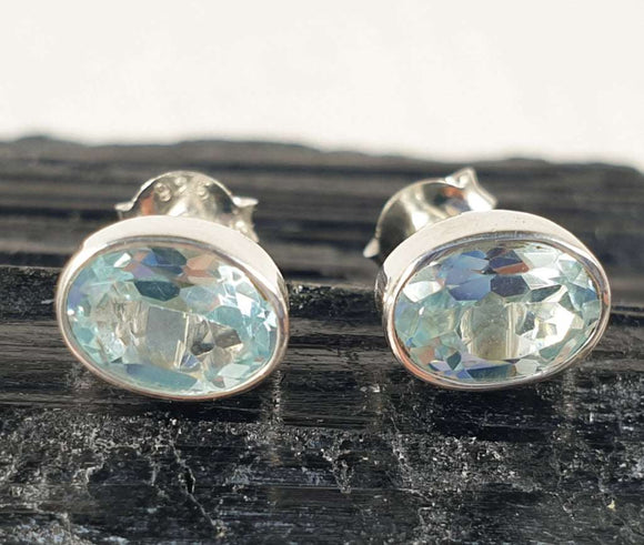 Blue Topaz Faceted Stud Earrings | Crystal Jewellery | Gemstone Earrings