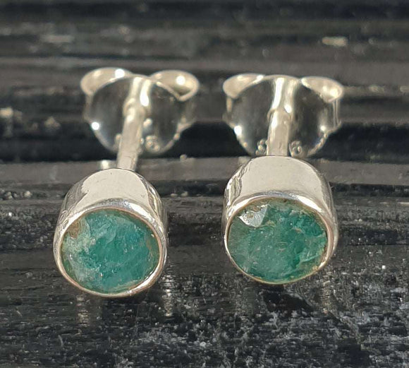 Emerald Faceted Stud Earrings | Crystal Jewellery | Gemstone Earrings