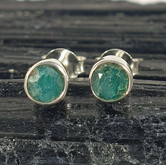 Emerald Faceted Stud Earrings | Crystal Jewellery | Gemstone Earrings