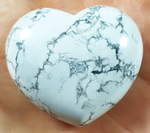 White Howlite Heart | Crystal Carvings | Polished Crystal Hearts