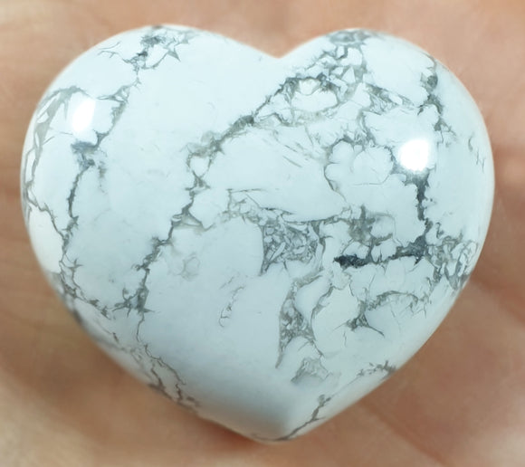 White Howlite Heart | Crystal Carvings | Polished Crystal Hearts